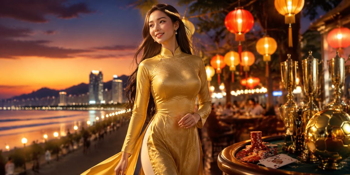 Người phụ nữ mặc áo dài tại Đà Nẵng chơi bài và kiểm tra thông tin bảo mật tài khoản